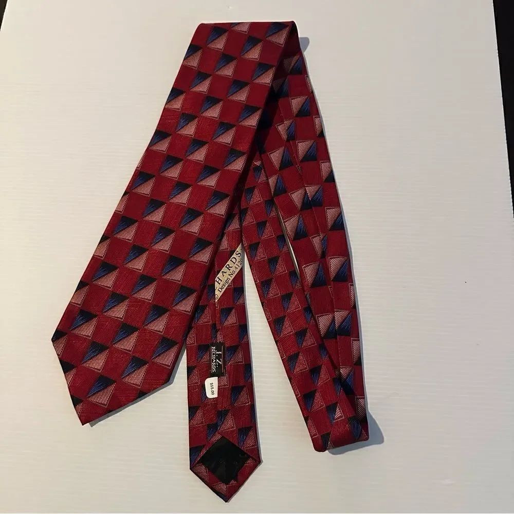 J Z RICHARDS for Parisian deep red 100%SILK CLASSIC necktie NWT